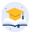 Pictogramme formation SEO : toque de diplômé posée sur un livre ouvert