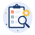 Pictogramme consultant SEO : liste de contrôle, loupe et engrenage